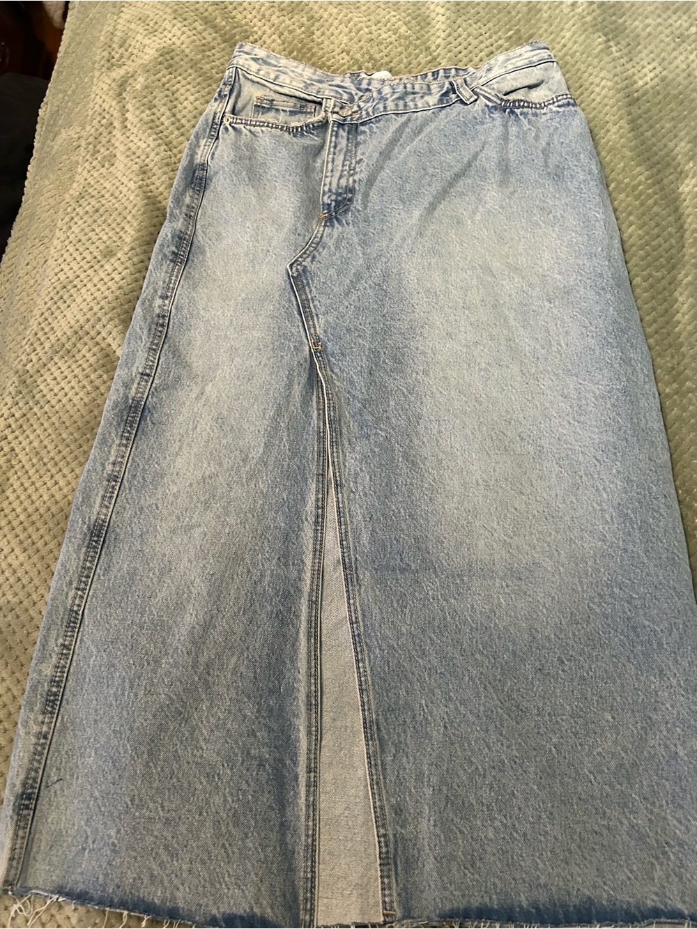 Zara Light Blue Denim Maxi Skirt with Front Slit